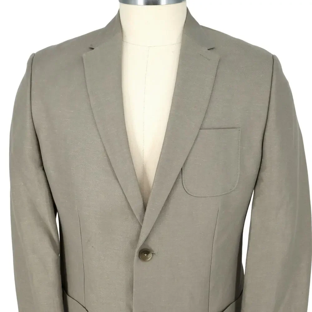 Calvin Klein Sport Coat Mens Large 44R Beige Linen Cotton Lined Blazer Jacket